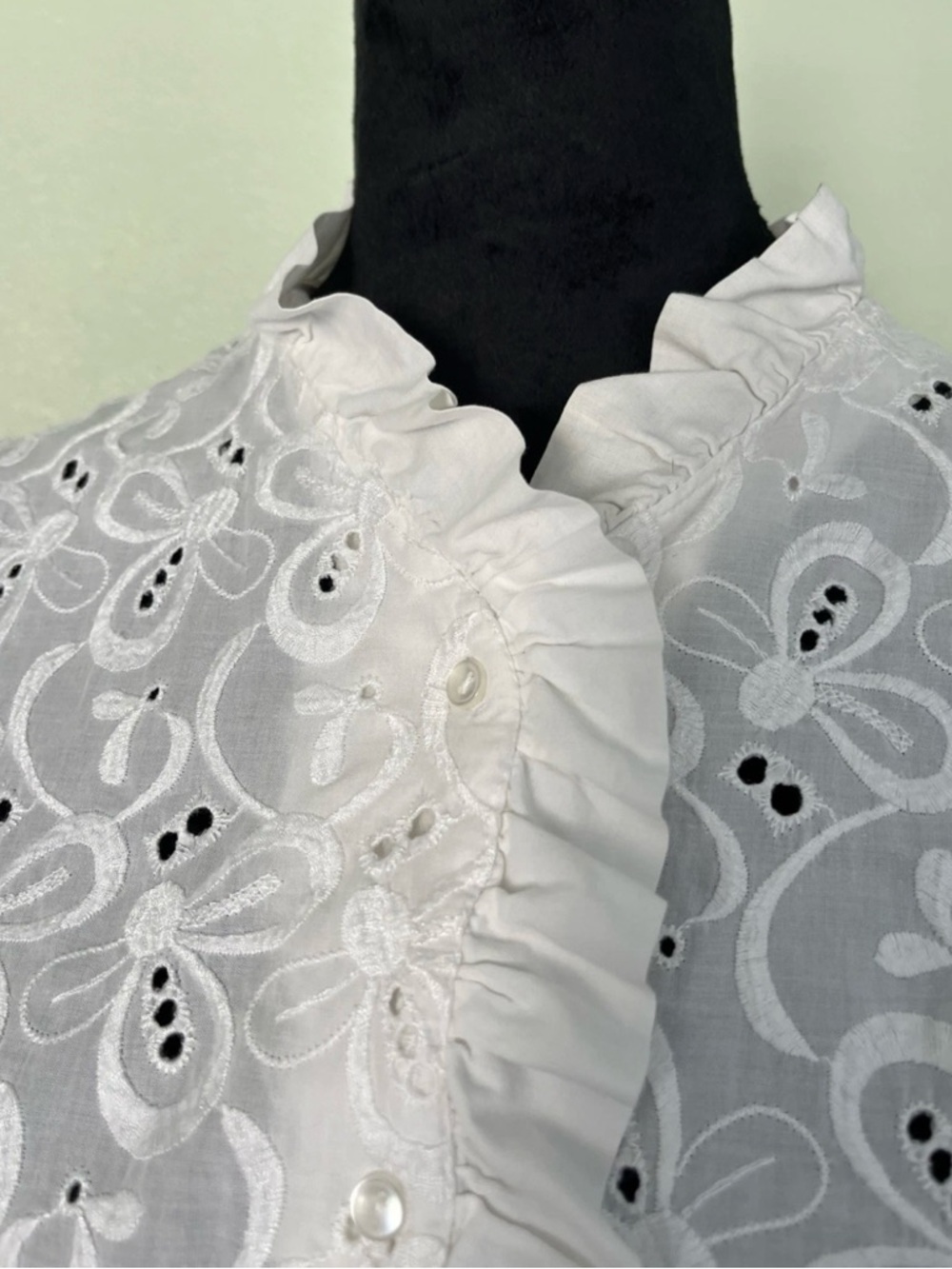 Women's White Eyelet Ruffle Jacket - Picture 5 of 5